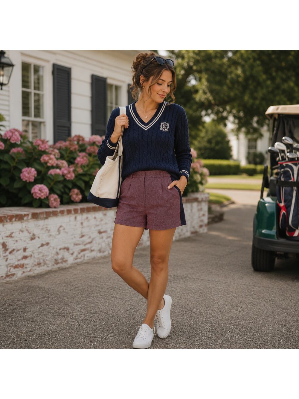 Valija Herringbone Pleated Womens Shorts Sz S Preppy Nautical ColorBlock 2"